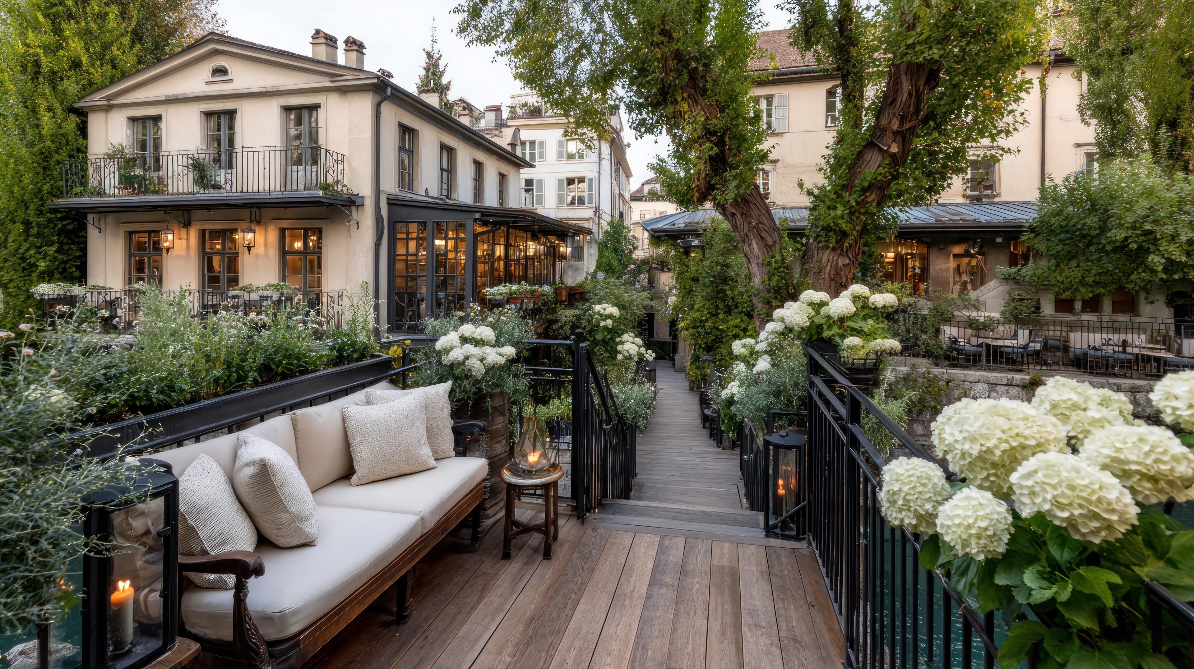 Garden courtyard at an independent boutique hotel
